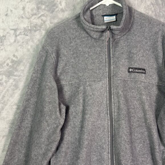 Columbia Grey Soft Full Zip Cinch Waist Zipper Pockets Fleece Jacket Size Medium - Picture 7 of 9